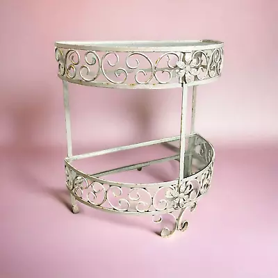 Vintage MCM Wrought Iron White Glass Half Moon Console/Plant Table • £19.99