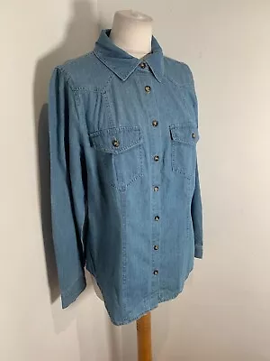 Mint Velvet Chambray Denim Shirt Blouse L VGC Blue Classic Over Shirt • £34.30
