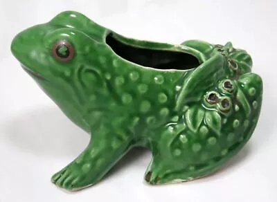 Vintage Green TOAD Or FROG Figural Pottery Planter Or Flower Pot Brush McCoy • $29.99