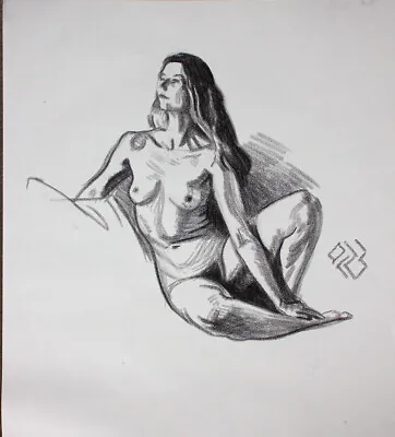 Original Female Charcoal On Paper Life Drawing Nude Girl Woman Artwork Realism • £30