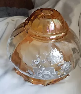 £18 • Buy Vintage Luster Amber Glass Light Shade Frilled Fluted Edge Floral Design [A4]