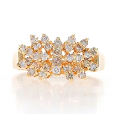 Yellow Gold Diamond Cluster Cocktail Ring - 14k Round .70ctw Floral Starburst • $539.99