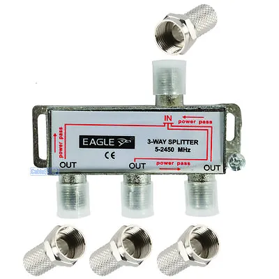 3 WAY COAX 5 - 2450 MHz TV AERIAL UHF VHF FM SIGNAL SPLITTER METAL ADAPTER NEW • £4.25