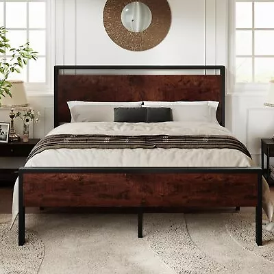 Allewie Queen Metal Platform Bed Frame Mahogany Modern Style Easy Assembly N • $365.03