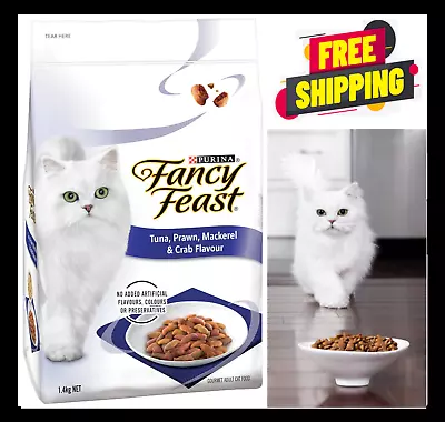 FANCY FEAST Adult Tuna Prawn Mackerel And Crab Flavor Dry Cat Food 1.4kg • $18.83