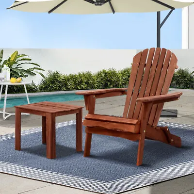 $129.95 • Buy Gardeon Outdoor Setting Beach Chairs Table Wooden Adirondack Indoor Patio Garden