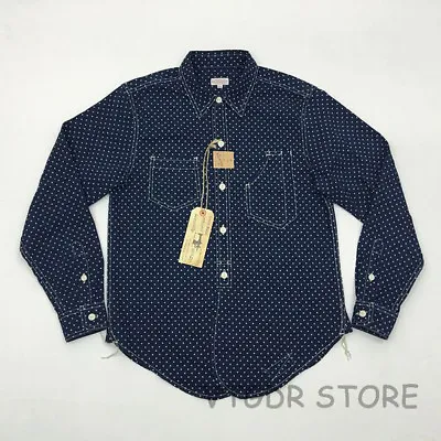 Bob Dong Wabash Indigo Work Shirt Vintage Button-Down Star Print Casual Shirts • $72.99