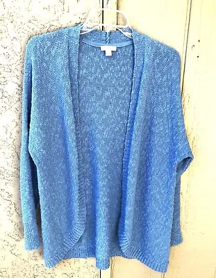 J. Jill Pure Jill Cardigan Sweater Sz S Blue Knit Cotton Blend Long Open Front • $15.99