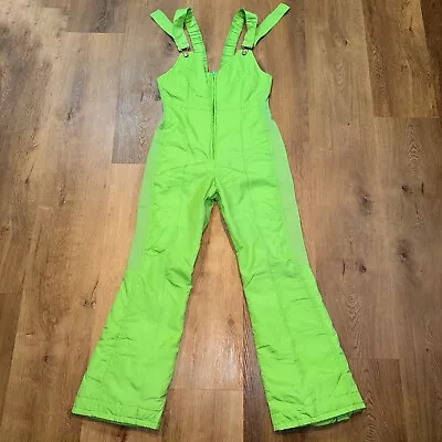 Vintage Ski Bib Womens Snow Suit Pants Vtg 60s 70s Lime Green Apres Mod Retro 12 • $79.99