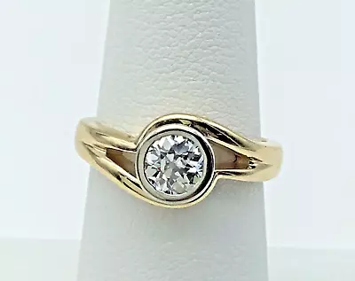  Vintage 14k Yellow Gold Bezel Set .65ct Old Mine Cut Diamond Ring Size 5.75 • $1497