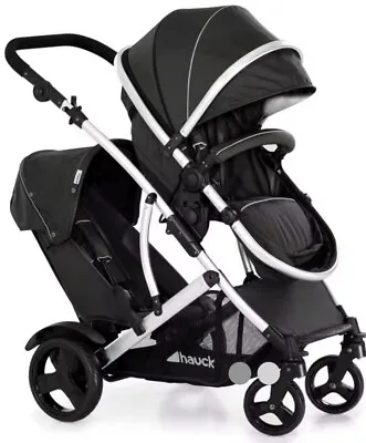 Hauck Duett 2 Double Tandem Baby Pushchair Twin Stroller - Black Collection Only • £280