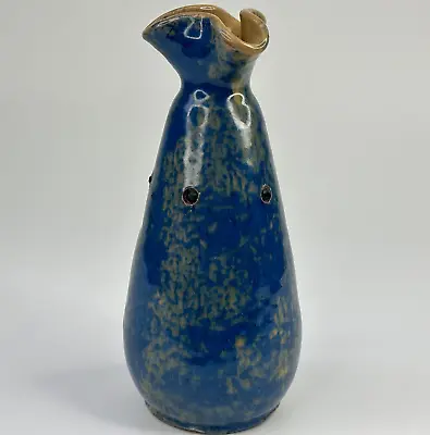 Vintage Small Blue Glazed Colour Unusual Shape Ceramic Art Pottery Vase • £0.99