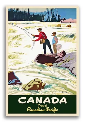 Canadian Pacific 1950s Vintage Style Fly Fishing Poster - 16x24 • $13.95