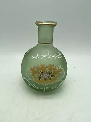 Vtg SC Line Green Floral Hand Painted 4” Bud Vase With Gold Accents Italy • $8