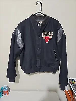 Vintage 90's NBA Chicago Bulls Black Chalk Line Wool Varsity Large Jacket • $89.99