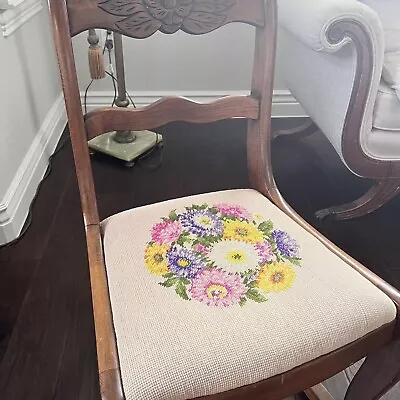 Antique Duncan Phyfe Roseback Sewing/Nursing Rocker/Embroidered Padded Seat • $125