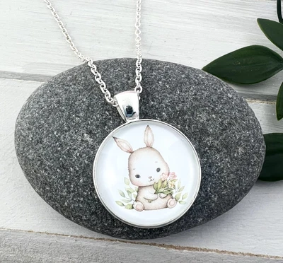 £4.99 • Buy Watercolour Bunny Rabbit Silver Plated Necklace New In Gift Bag Easter Present