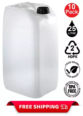 10 X 25L LITRE PLASTIC WATER CONTAINER CARRIER FOOD DRUM JERRYCAN JERRICAN V18 • £99.99