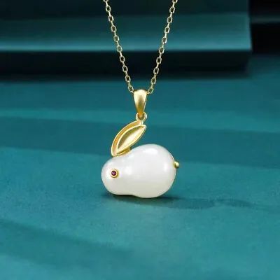 £3.99 • Buy 925 Sterling Silver Jade Rabbit Moon Cute Gold Chain Necklace Womens Pendant