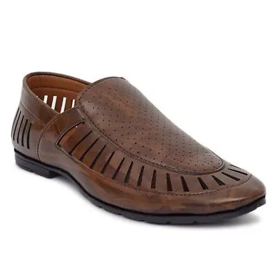 Men's Brown Fully Nagra Faux Jutti Water Resistant Faux Leather Pull-On Men Shoe • £24.56