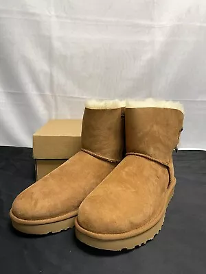 UGG Mini Bailey Button II 1016422 Womens Chestnut Round Toe Snow Boot Size 10 • $89.99