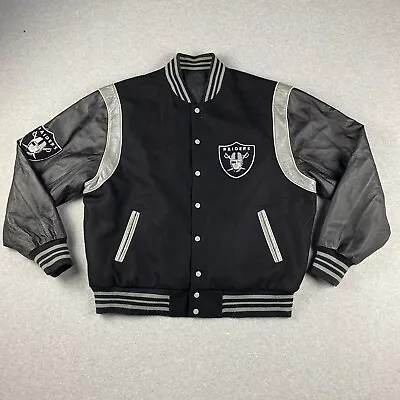 Vintage Raiders NFL Leather Jacket Mens 2XL Reversible Snap Letterman Varsity • $149.99