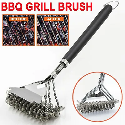 BBQ Grill Brush Scraper Barbecue Cleaning Scrubber Tool Stainless Steel Cleaner • $20.99