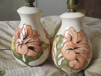  Moorcroft Hibiscus Lamps  On A Cream Ground A Pair • $560.05