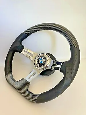 Steering Wheel Fits BMW E23 E24 E28 E30 E32 E34 350mm Sport Flat Bottom Carbon • $239