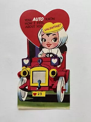 Girl Driving Classic Car  Vintage  Valentine Card • $4