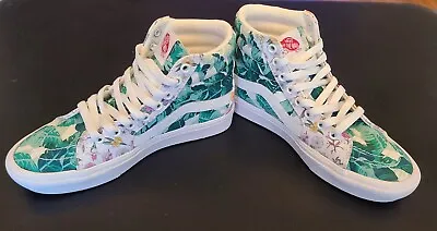 Vans Men's 5.0 / Women's 6.5 Floral Print Green Sk8-Hi High Top Shoes 721454 • $45