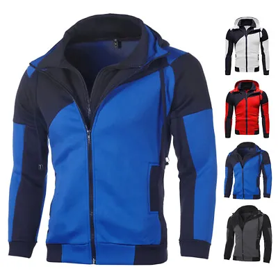 Men's Zip Up Hoodie Jacket Plain Full Zipper Hooded Fitness Sweatshirt Athletic • $18.74