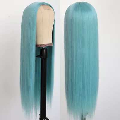 Light Blue Hair Heat Resistant Synthetic Lace Wigs Long Straight Fashion Women • $13.90