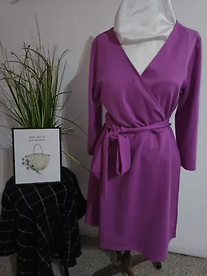 LANDS END Magenta Wrap DRESS WOMENS MP 10 12 MEDIUM PETITE • $6