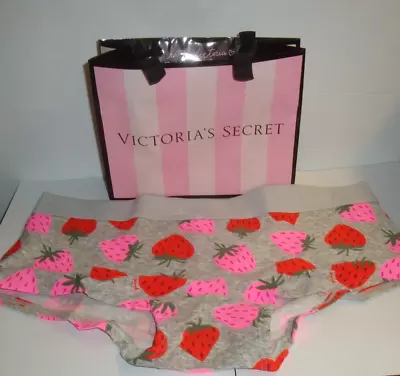 Victoria's Secret  Pink  Logo Boyshort Panty Grey W/ All Over Strawberries Sz M • $10.99