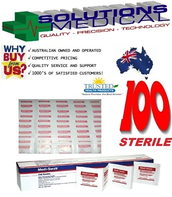 100 X Alcohol Wipes Medi Swabs Sterile Medical Isypropyl Wipe Swab Prep Pads • $13