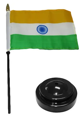 India 4 X6  Flag Desk Set Wood Table Stick Staff Black Base • $6.74