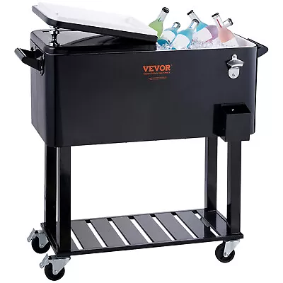 VEVOR 80Qt Patio Cooler Cart Outdoor Rolling Ice Chest Bin Beer Cooler W/ Shelf • $132.99