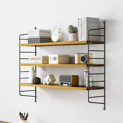 £15.92 • Buy 3 Tier Shelf Wall Hanging Shelves Metal Frame Wooden Shelves Decor Natural Wood