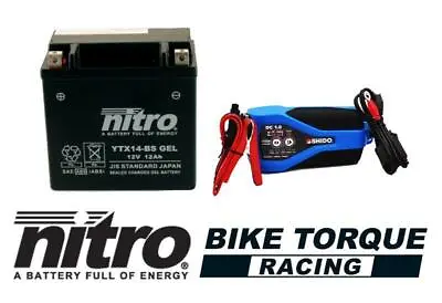 Nitro NTX14 AGM Gel Battery + Charger To Fit KAWASAKI ZZR1400 ZX1400 ABS (06-20) • £116