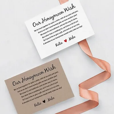 Personalised Wedding Honeymoon Gift Money Poem Cards - A7 Honeymoon Wish Inserts • £2.50