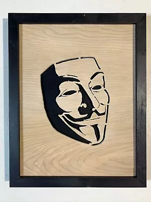 Unique V For Vendetta Anonymous Mask Hand Made Wood Art Ready To Hang • $229.58