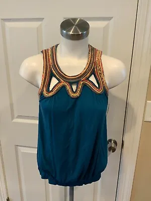 C. Keer Anthropologie Blue Tank Top W/ Striped Upper & Cutout Detail Size XS • $17.62