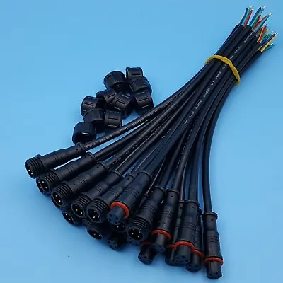 10Pairs 4Pin 24AWG IP65 Black Waterproof LED Strips Cable Wire Connector OD 4mm • $11