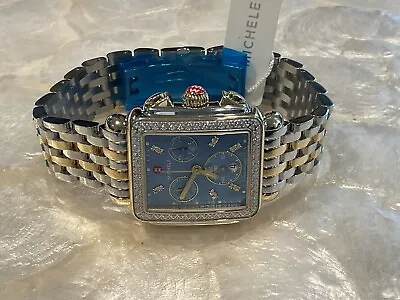 Michele Deco SS/18k Gold  Ocean Blue MOP Diamond Dial Watch - MWW06A000789 $2895 • $1325.25