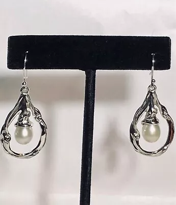 NWOT Hagit Gorali HG Israel Sterling 925 White Freshwater Pearl Dangle Earrings • $99