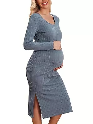 Maternity Womens Solid Long Sleeve Casual Pullover Maxi Dress Nursing Loungewear • £14.29