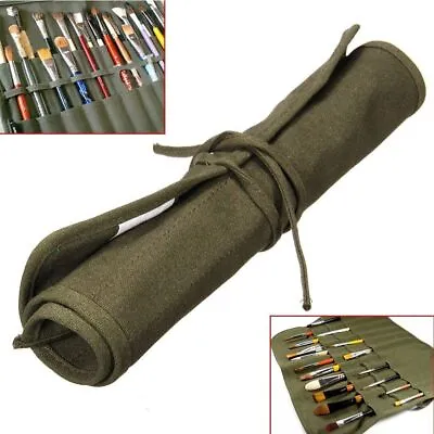 Roll Up Canvas Paint Brush Bag Watercolor Oil Brush Bag Draw Pen Holder • $14.07