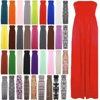 £3.99 • Buy Womens Plain Strapless Maxi Dress Ladies Gather Sheering Boobtube Bandeau Long