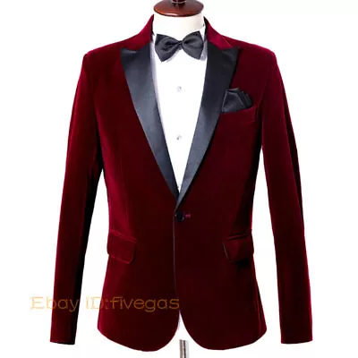 Mens Business Formal Velvet Peak Lapel Tuxedo Blazer Coat Wedding Dress Jacket • $53.49